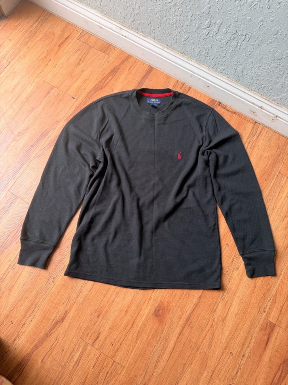 Polo by Ralph Lauren Black Thermal Crewneck with Red Neck Trim